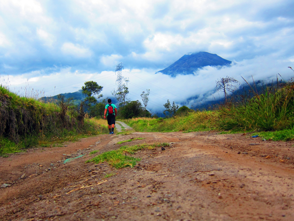 Treking to Tungurahua volcano viewpoint above Banos Ecuador