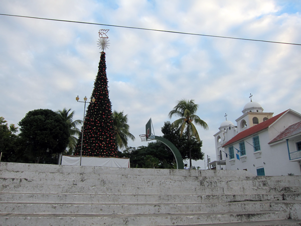 The Central Plaza decorated for Christmas in Flores, Guatemala