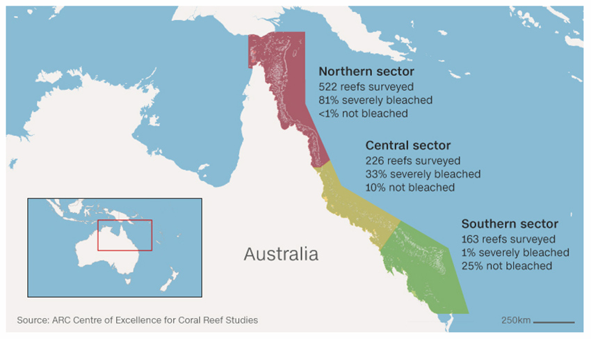 Percentage of Great Barrier Reef Effected by Coral Bleaching