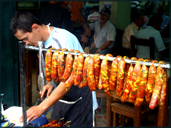 Hanging Chorizo in Guatape, Colombia