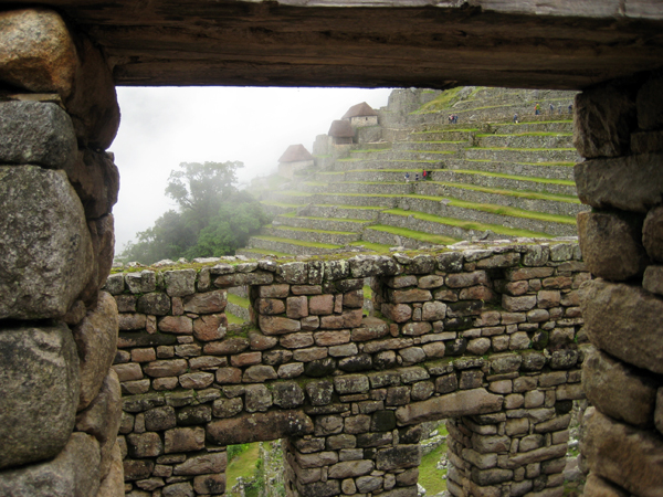The ruins of Machu Picchu - View of the terraces from the window