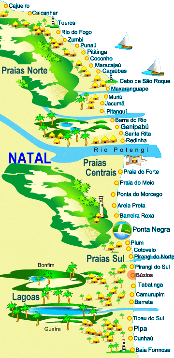 Natal Brazil Beaches Map