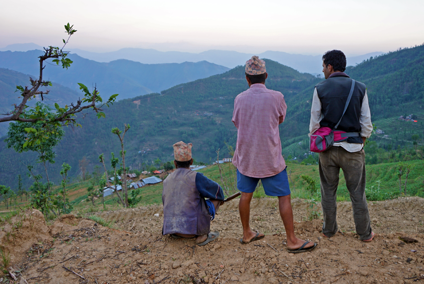 Nepal Earthquake Relief - Village Leaders Looking Over