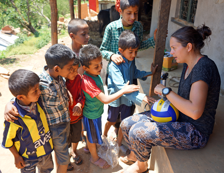Nepal Earthquake Relief - Pumping up the soccer ball