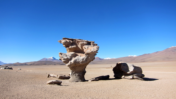 Arbol de Piedra in the Siloli Desert on our Salar de Uyuni Tour in Bolivia