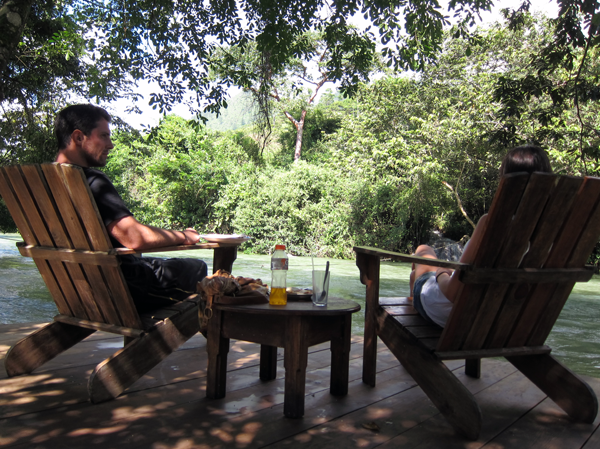 Breakfast along the river at El Retiro Lodge in Lanquin, Guatemala
