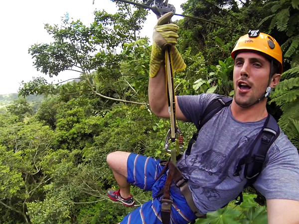 Zip-lining high above the treetops of El Toro Negro Rainforest