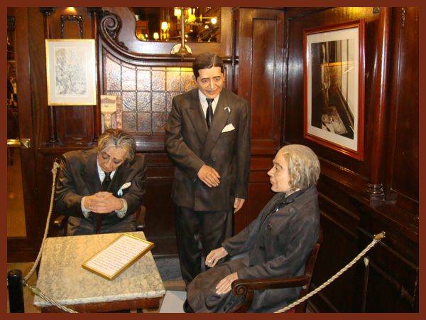 Famous wax figures at Cafe Tortoni in Buenos Aires, Argentina